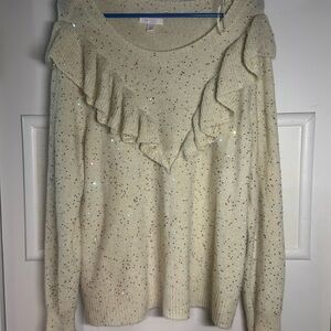 Cream Ruffled Women's Sweater